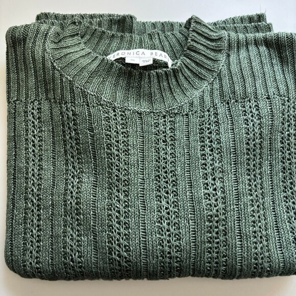 Veronica Beard Erka Sweater in Green Linen Open Knit Pullover-  XS - Picture 2 of 6
